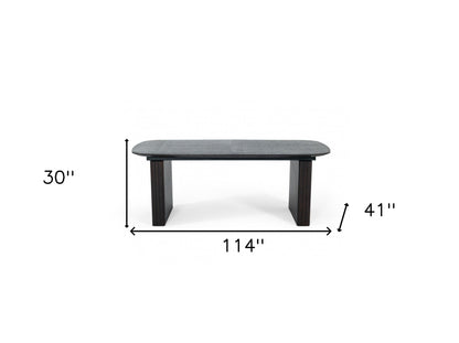 114" Smoked Rectangular Manufactured Wood Self-Storing Leaf Dining Table