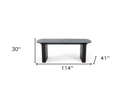 114" Smoked Rectangular Manufactured Wood Self-Storing Leaf Dining Table