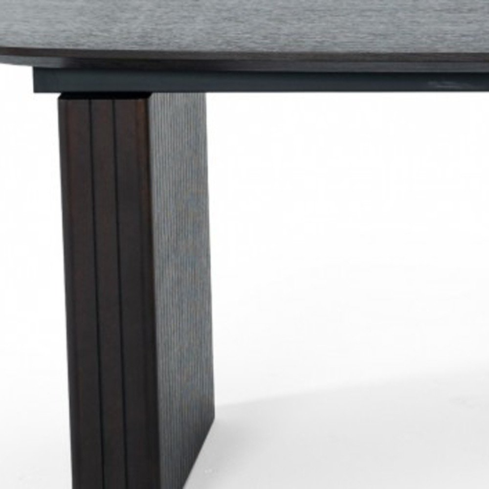 114" Brown Wood Self-Storing Leaf Double Pedestal Base Extendable Dining Table
