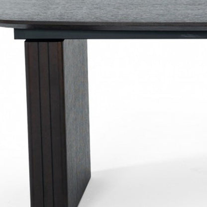 114" Brown Wood Self-Storing Leaf Double Pedestal Base Extendable Dining Table