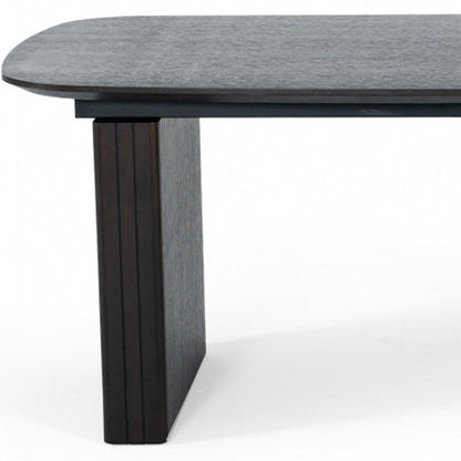 114" Brown Wood Self-Storing Leaf Double Pedestal Base Extendable Dining Table
