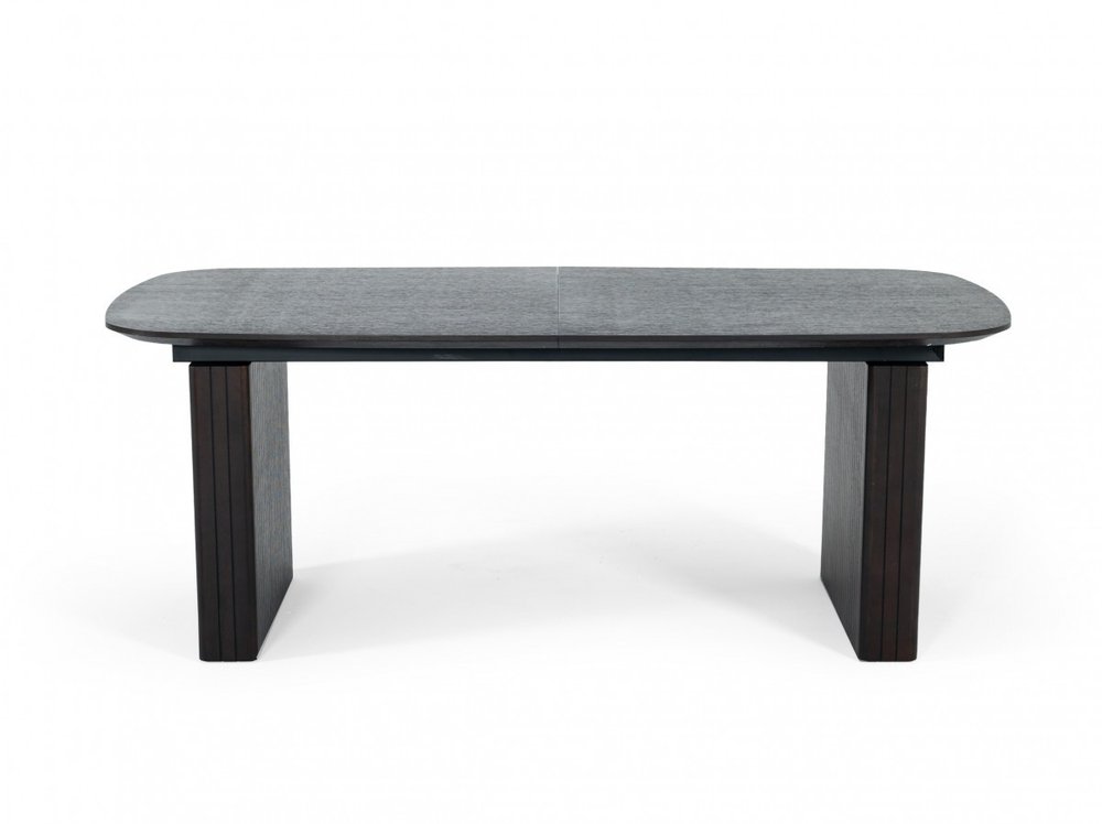114" Brown Wood Self-Storing Leaf Double Pedestal Base Extendable Dining Table