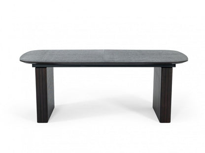 114" Brown Wood Self-Storing Leaf Double Pedestal Base Extendable Dining Table
