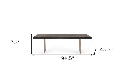 95" Dark Brown And Brass Metal Sled Base Dining Table