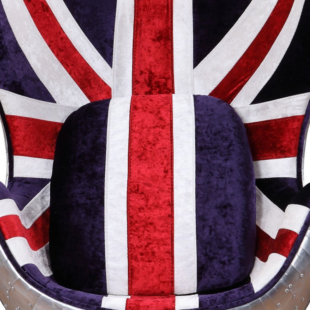 33" Red White Blue and Silver Fabric Great Britain Flag Swivel Balloon Chair