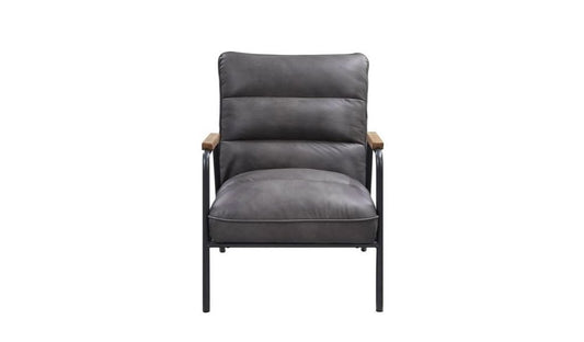 26" Gray and Black Top Grain Leather Tufted Lounge Chair