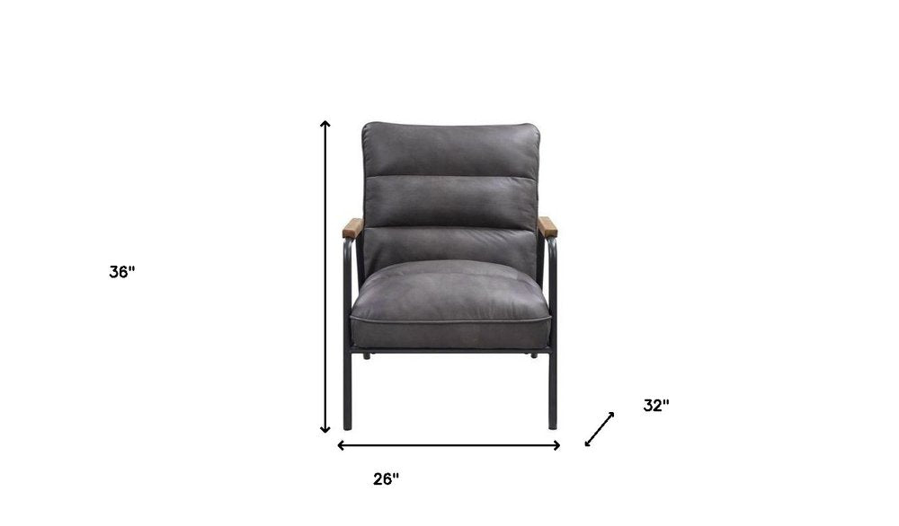 26" Gray and Black Top Grain Leather Tufted Lounge Chair