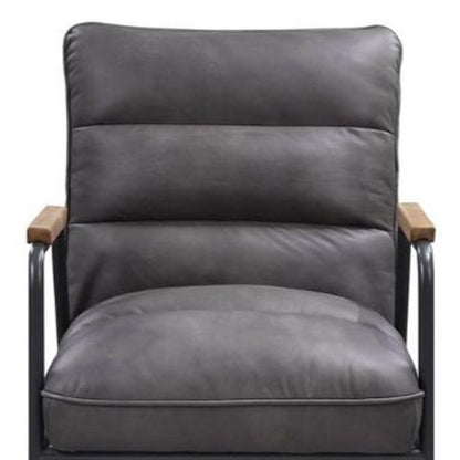 26" Gray and Black Top Grain Leather Tufted Lounge Chair