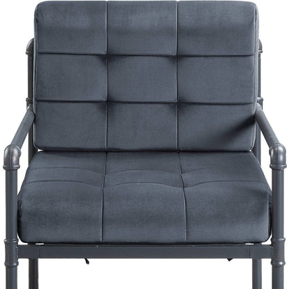 27" Gray and Steel Blue Velvet Arm Chair