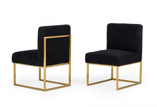 Set of Two 23" Black And Gold Upholstered Parsons Chair