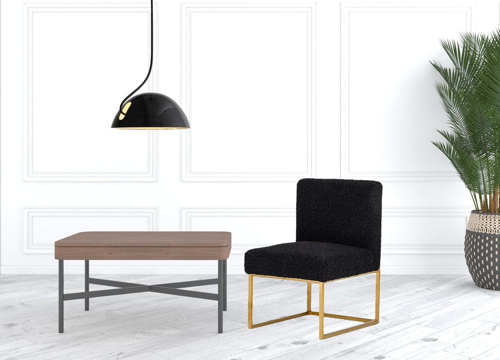 Set of Two 23" Black And Gold Upholstered Parsons Chair