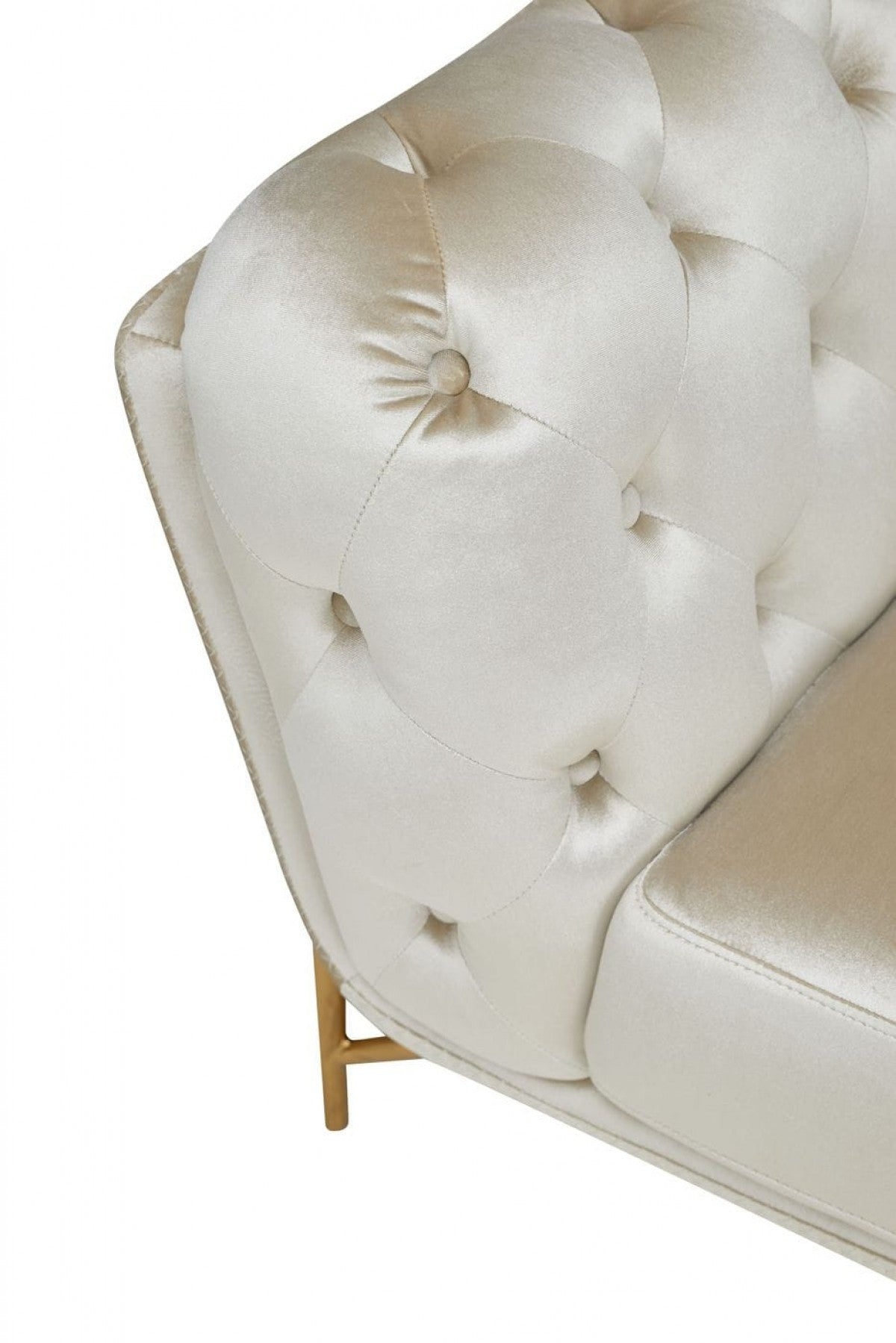 49" Beige And Gold Velvet Tufted Arm Chair