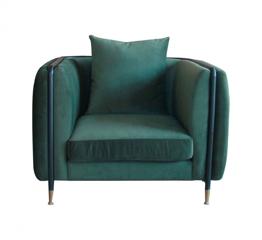 32" Green And Black Velvet Arm Chair