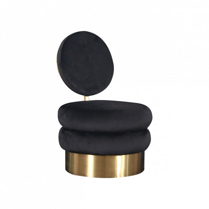 26" Black And Gold Velvet Barrel Chair