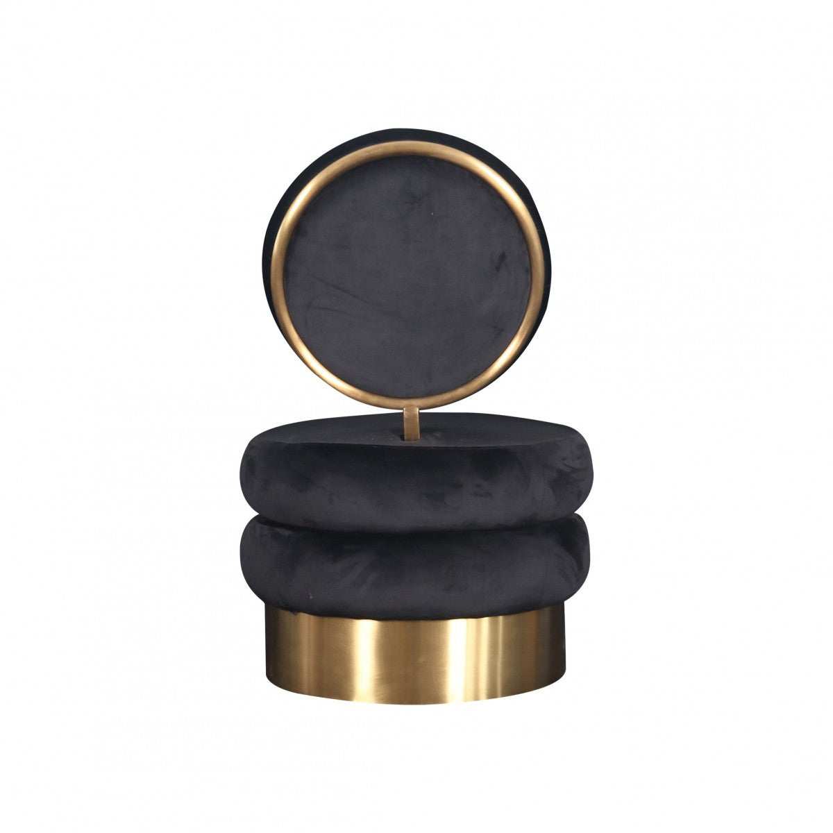 26" Black Velvet And Gold Contemporary Barrel Chair