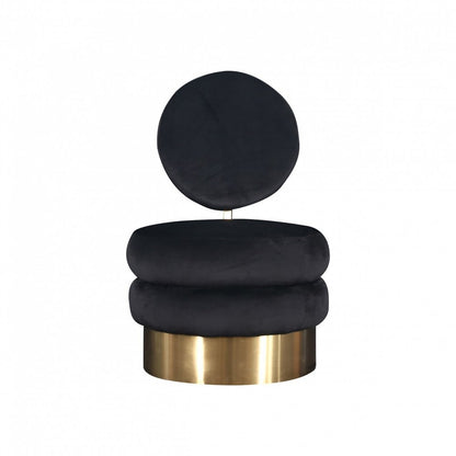 26" Black And Gold Velvet Barrel Chair