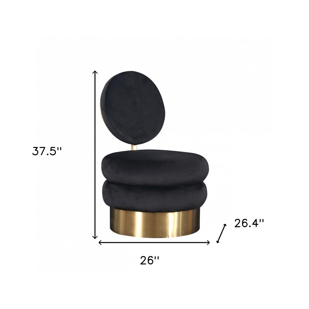 26" Black And Gold Velvet Barrel Chair