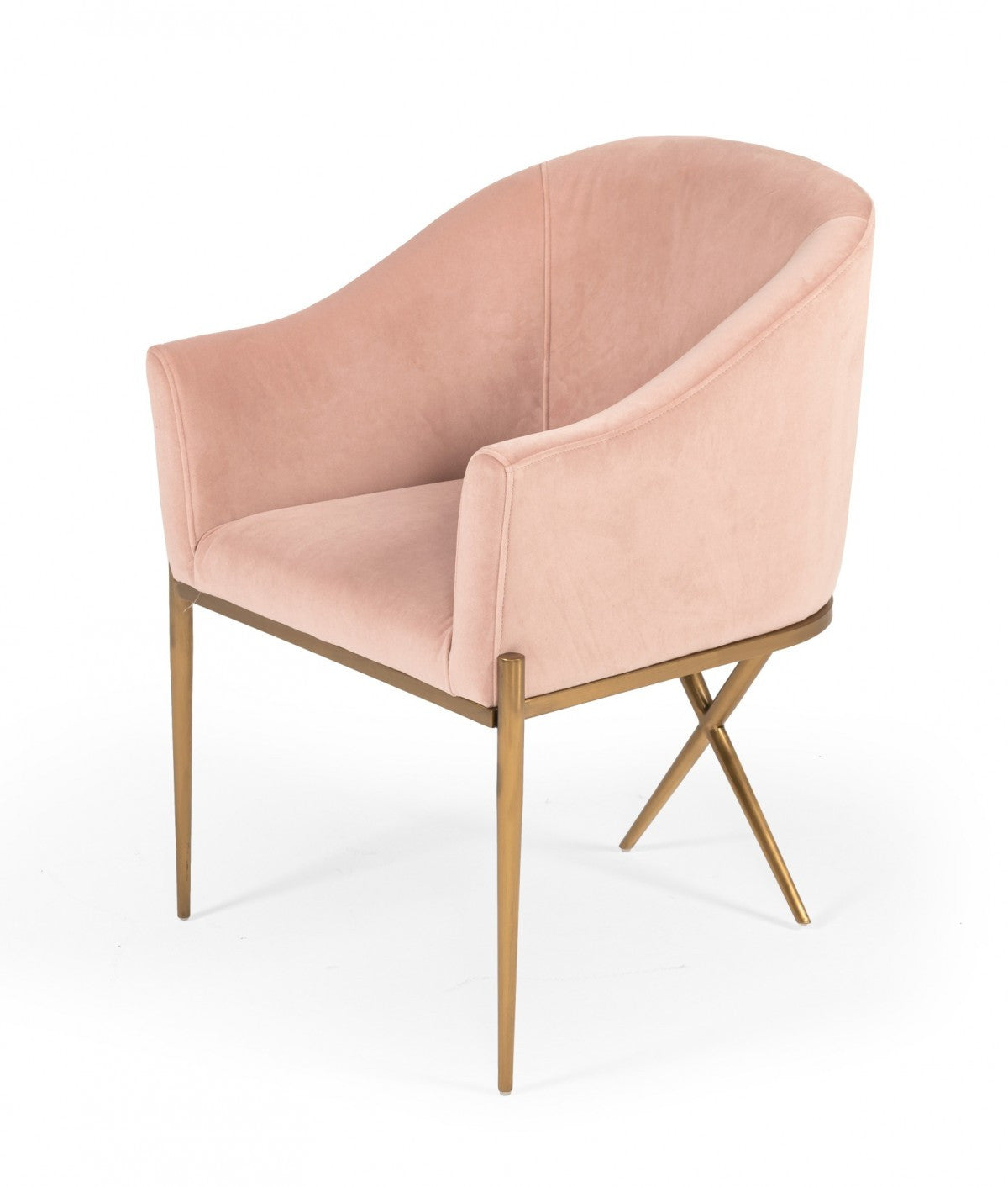 25" Pink Velvet And Gold Solid Color Arm Chair