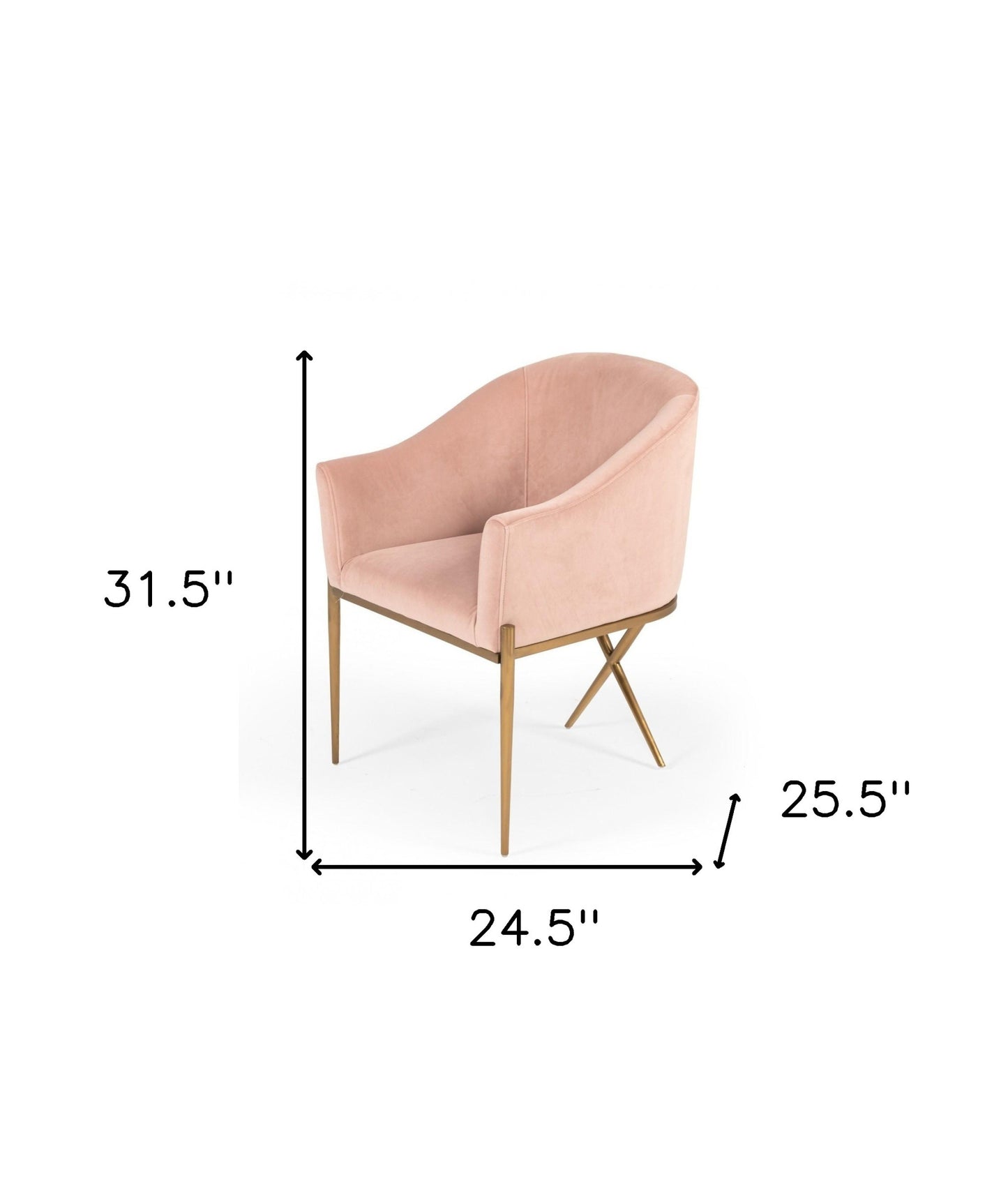 25" Pink Velvet And Gold Solid Color Arm Chair