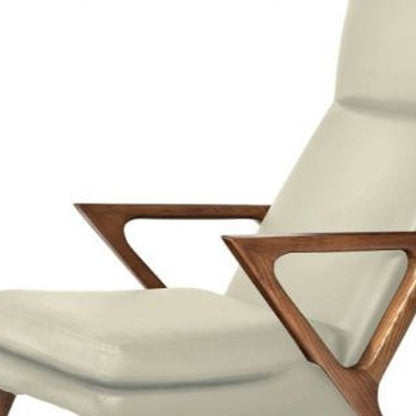 26" Beige And Brown Faux Leather Lounge Chair With Ottoman