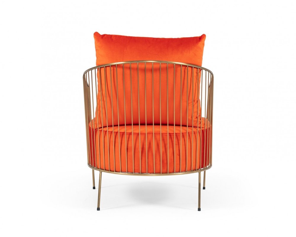 27" Orange And Gold Velvet Arm Chair