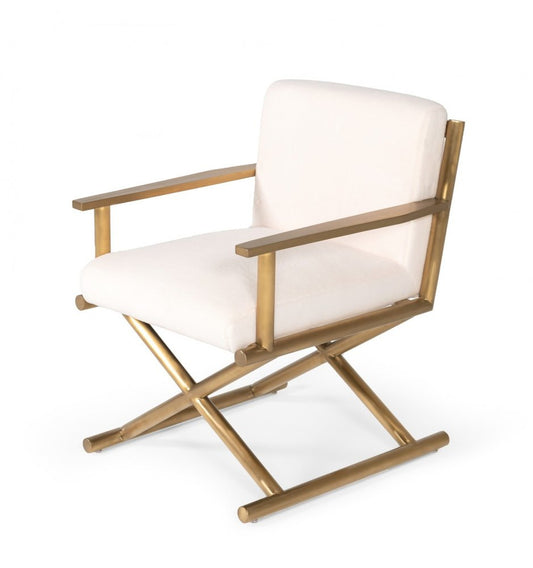 27" White And Gold Sherpa Arm Chair