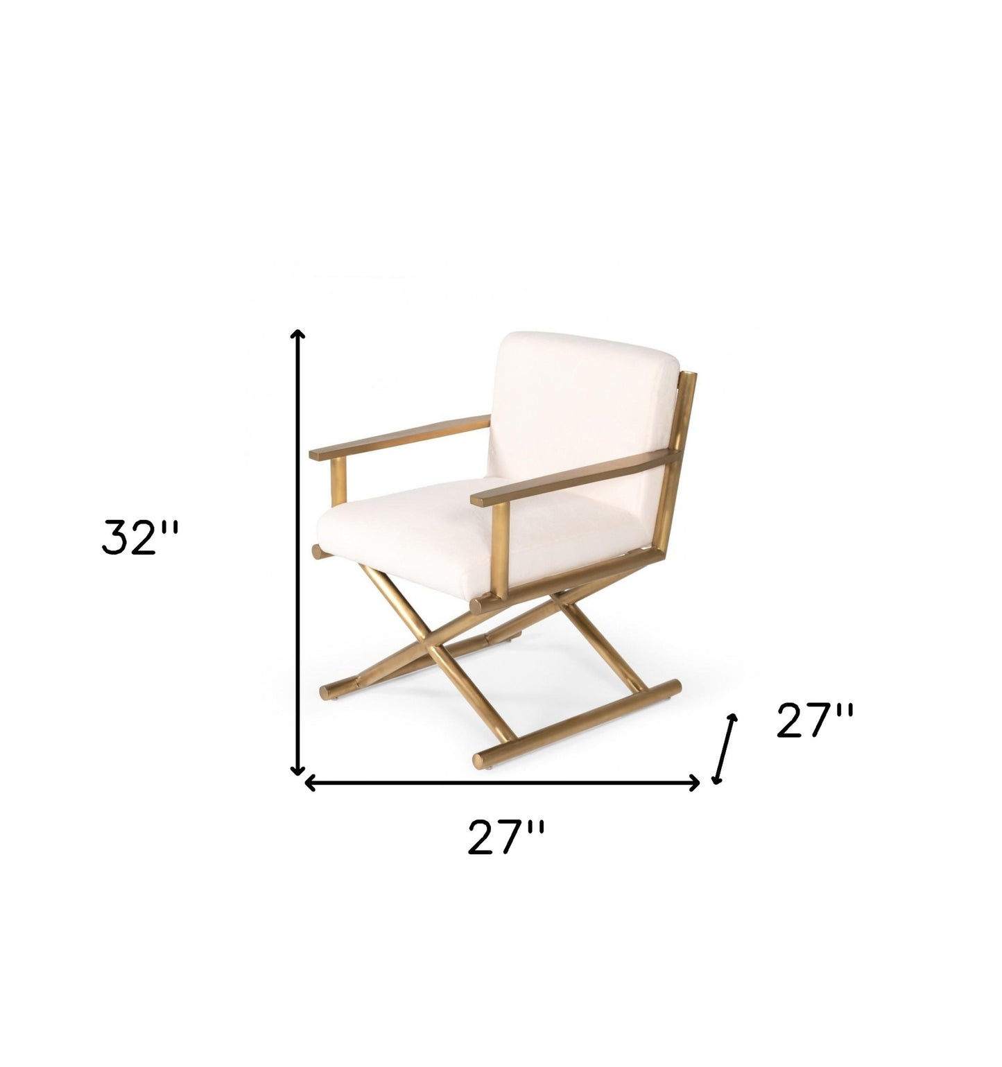 27" White Sherpa And Gold Directors Arm Chair