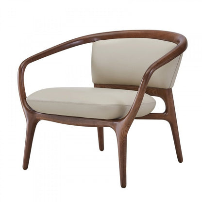 30" Beige And Brown Faux Leather Lounge Chair