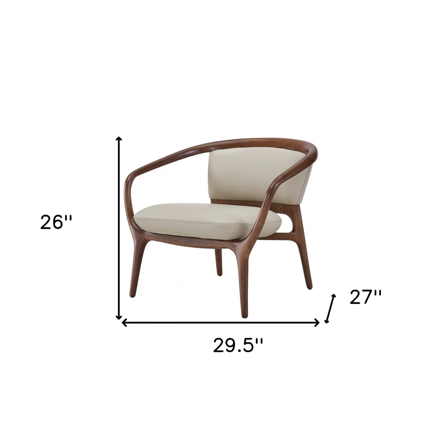 30" Beige Faux Leather And Walnut Solid Color Lounge Chair