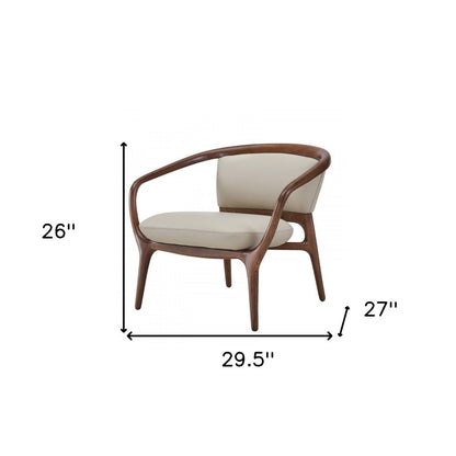 30" Beige And Brown Faux Leather Lounge Chair