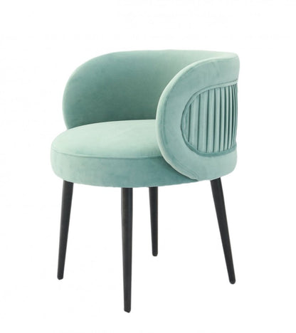 24" Teal Blue And Black Velvet Arm Chair