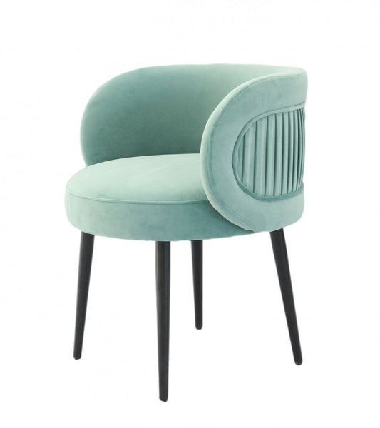 24" Teal Blue And Black Velvet Arm Chair