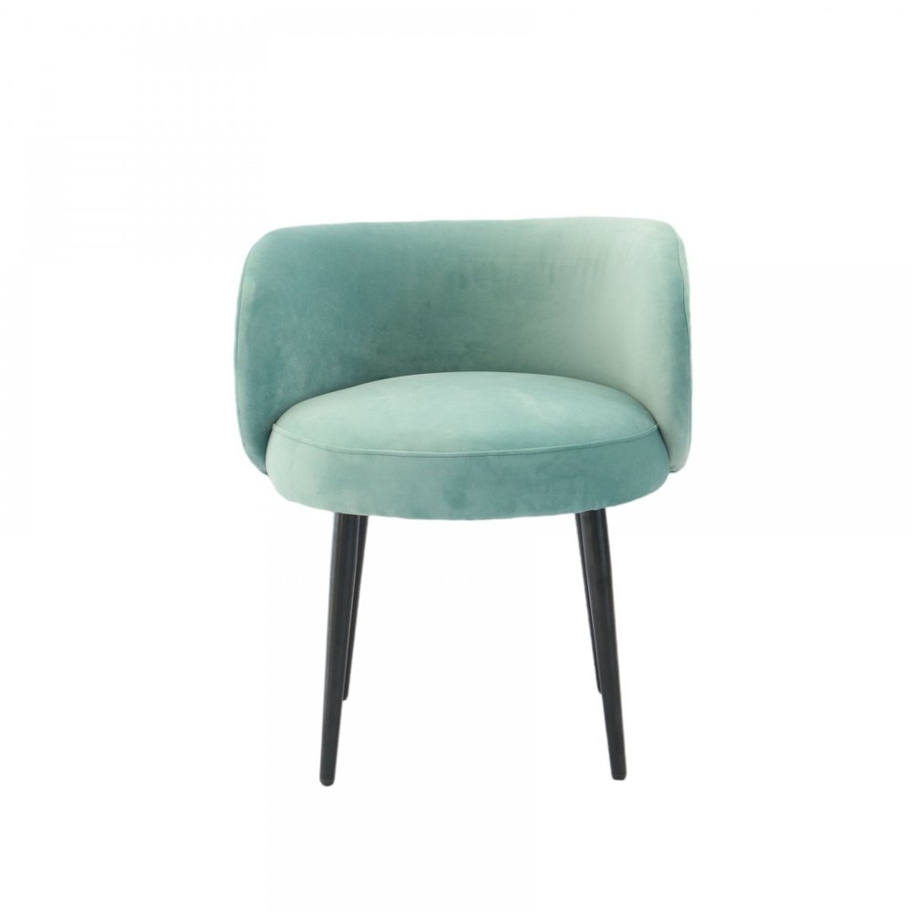 24" Teal Blue And Black Velvet Arm Chair