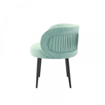24" Teal Blue And Black Velvet Arm Chair