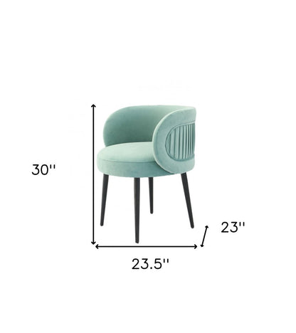 24" Teal Blue And Black Velvet Arm Chair