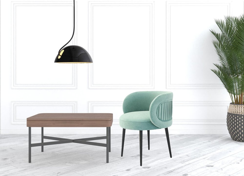 24" Teal Blue And Black Velvet Arm Chair