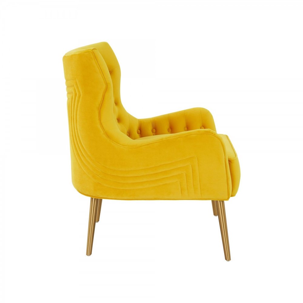 30" Yellow And Gold Velvet Arm Chair