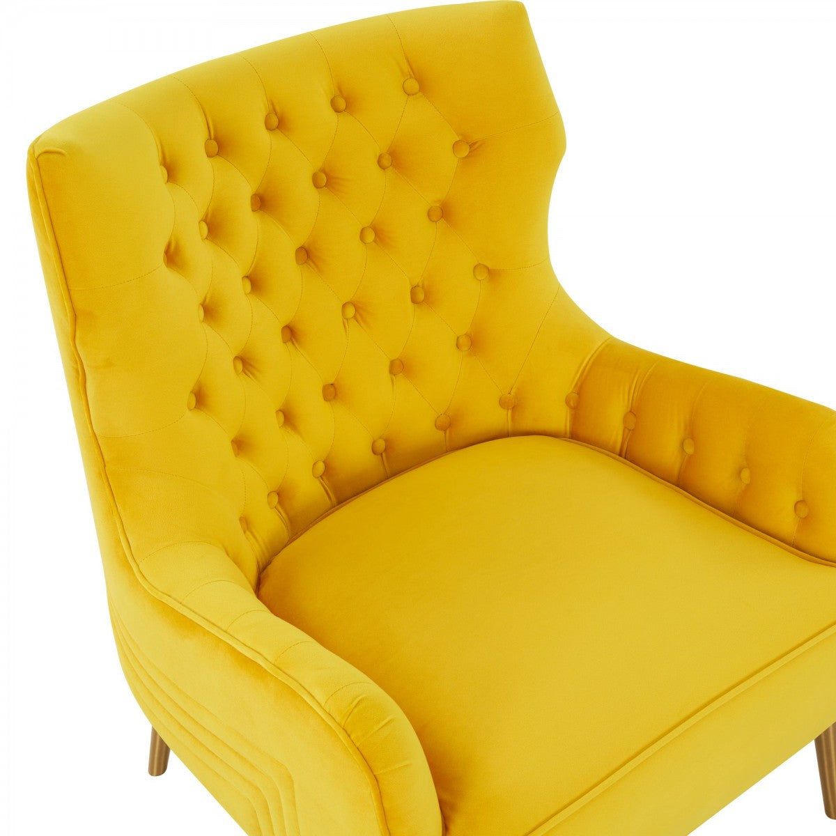 30" Yellow Velvet And Gold Solid Color Arm Chair