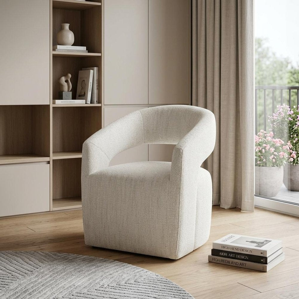 26" Cream Fabric Arm Chair