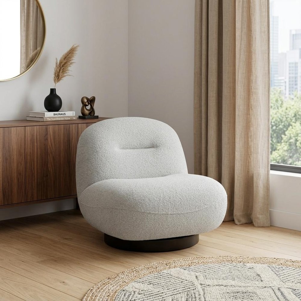 33" Cream Fabric Swivel Lounge Chair
