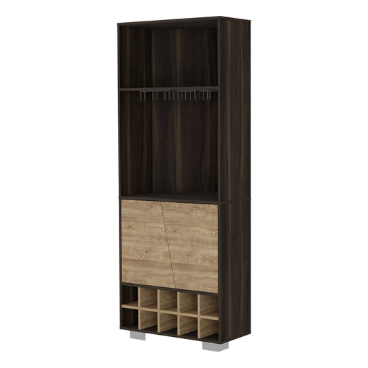 27" Dark Brown Corner Bar Cabinet With Multiple Shelves