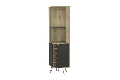 18" Brown and Black and Brown Corner Bar Cabinet With Eleven Shelves