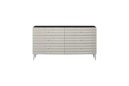 62" Gray Ribbed Texture Wood Six Drawer Double Dresser