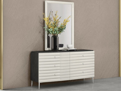 62" Gray Ribbed Texture Wood Six Drawer Double Dresser