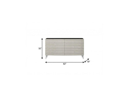 62" Gray Ribbed Texture Wood Six Drawer Double Dresser
