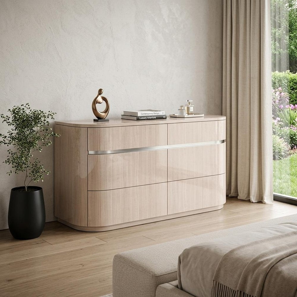 64" Beige Six Drawer Double Dresser