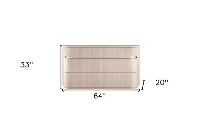 64" Beige Wood Six Drawer Double Dresser
