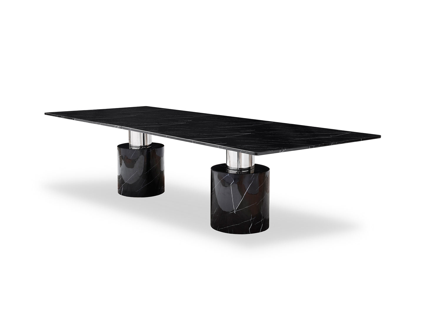 180" Black Marble Double Pedestal Base Dining Table