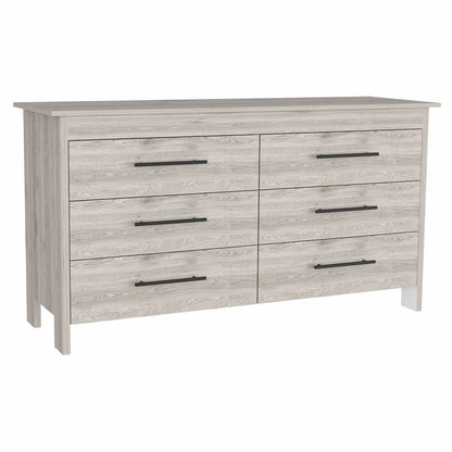 32" Light Gray Wood Six Drawer Double Dresser