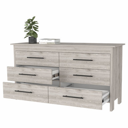 32" Light Gray Wood And Metal Six Drawer Double Dresser